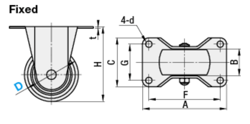 fixed caster mechanical drawing